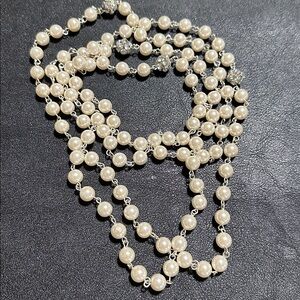 RMN Roman Vintage Pearl Rhinestone Opera Necklace